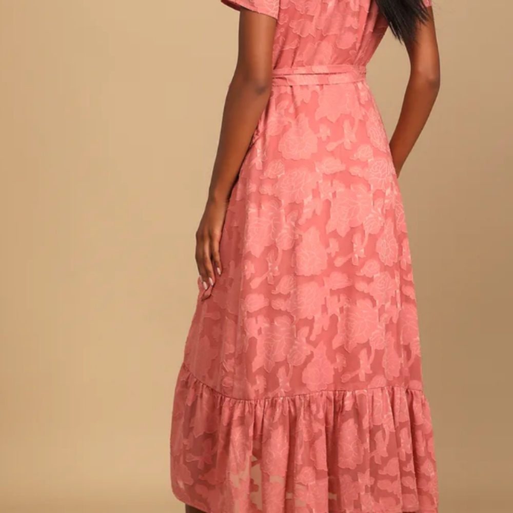 Lulu's , Blissfully,floral jacquard Rusty Rose,Wrap Dress.Small - Picture 12 of 12